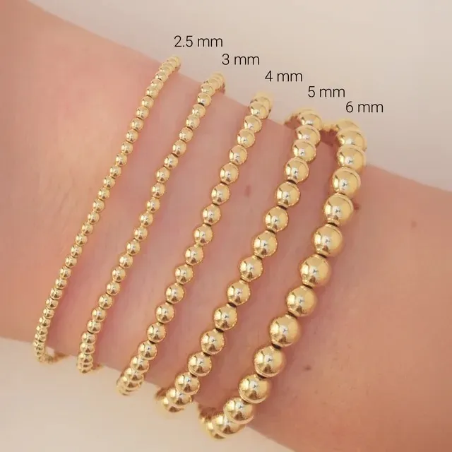 14K Yellow Gold-Filled 4 mm Elastic Bead 6 1/2" Bracelet - Image 2